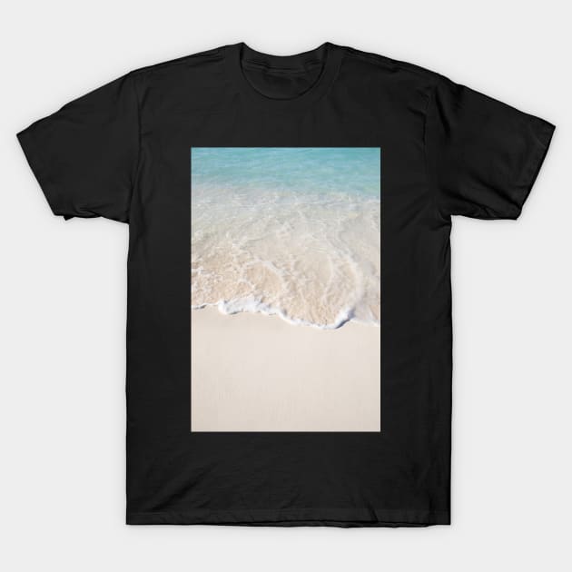 Photograph of sand and clear blue water at beach in the Turks and Caicos Islands T-Shirt by keeplooping